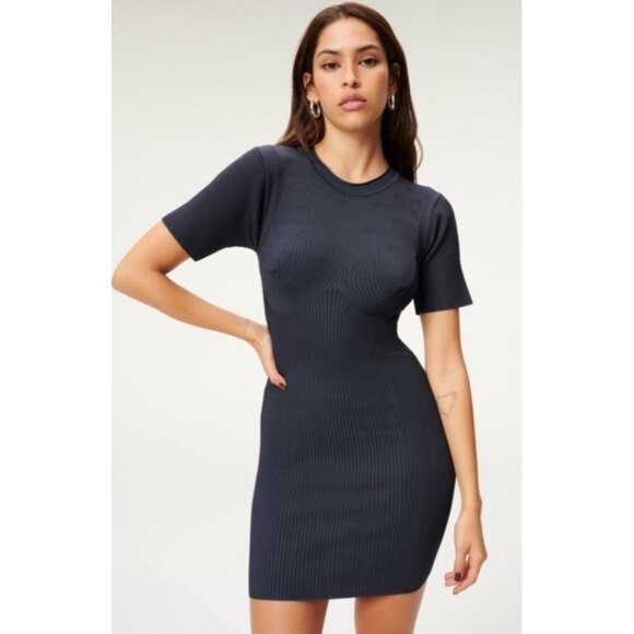 Good American Women's Sz 3 (Large) Midnight Blue Plaited Ribbed Mini Dress - Picture 10 of 12